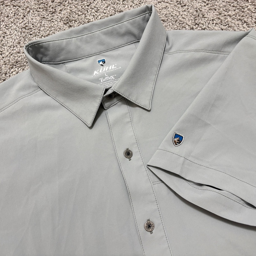 Kuhl Tufflex Shirt Renegade Men Large Gray Short Sleeve Button Up Outdoor Hiking